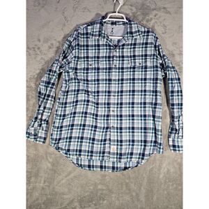 Izod Shirt Mens Large Seaside Twill Blue Plaid‎ Long Sleeve Casual Collared